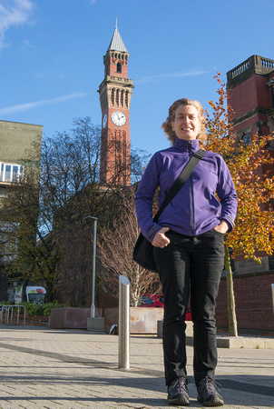 Sharon with the Birmingham University Clocktower